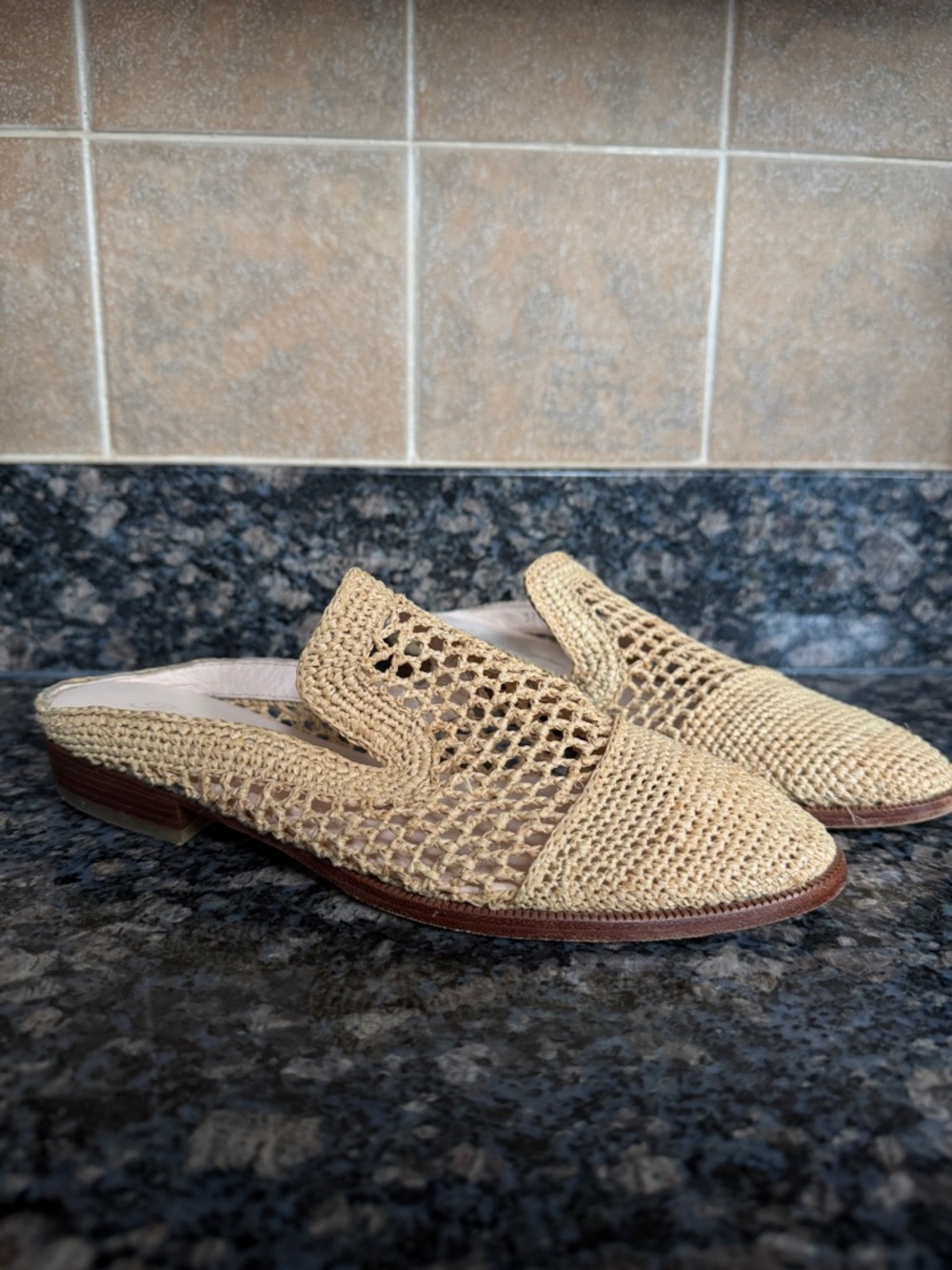Robert Clergerie Beige Woven Crochet Mule Slides